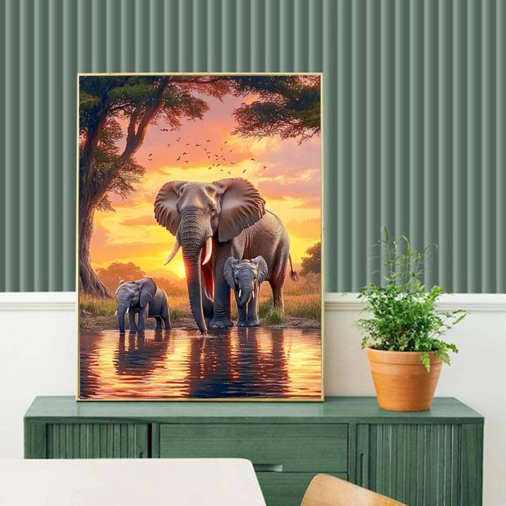 Huacan Elephant Sunset Landsca - огляд і ціна Resin Art Wallpaper